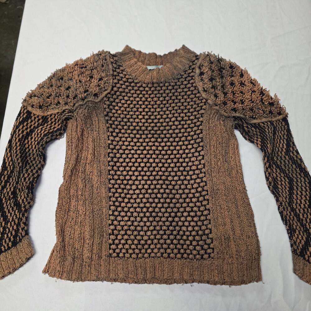 Indigenous Organic Fair Trade Fashion Brown Black Textured Pullover Sweater Smal